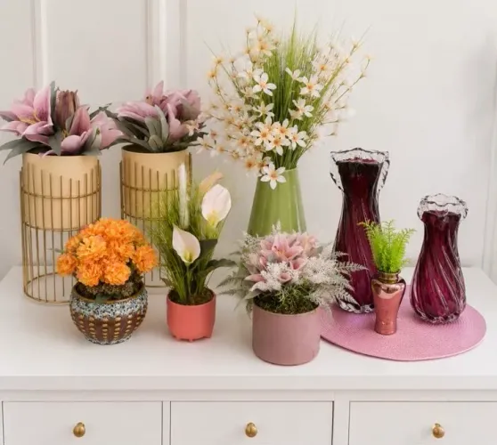 Vasos plantas arranjos flores artificiais decoração presente 