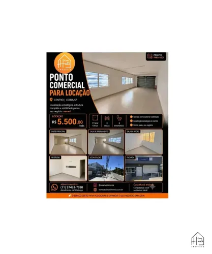Ponto Comercial para Locação  115m²  Centro de Cotia | 3 Vagas + Excelente Visibilidade