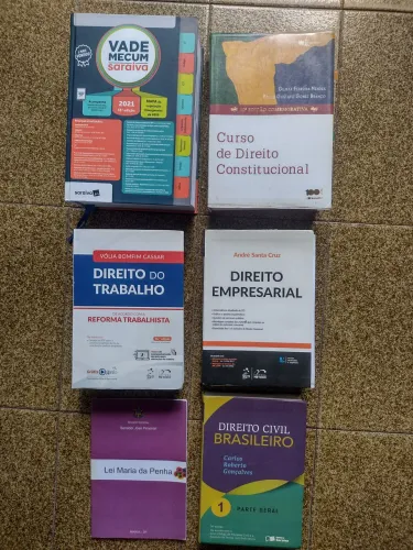 Livros de Direito diversos.