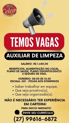 PADARIA EM VITÓRIA COM VAGAS INICIO IMEDIATO