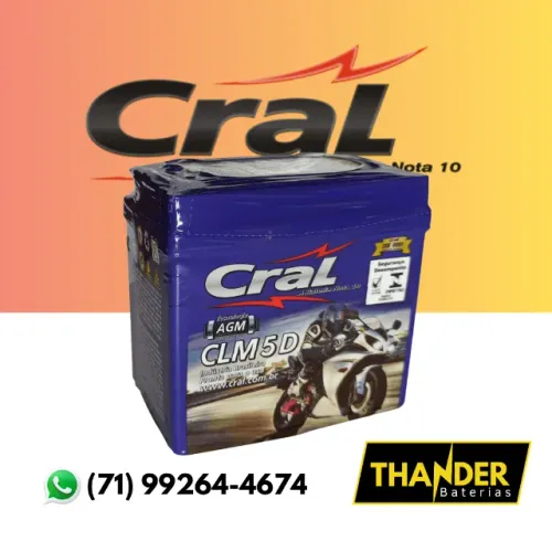 Bateria Moto Cral 5Ah  - Fan/Biz/Pop/Factor125/CG 125 - 150/ BROS