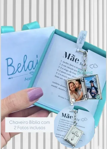 Chaveiro Bíblia incluso 2 fotos presente Dia das Mães