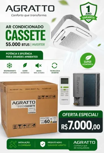 Ar condicionado inverter 55.000 btus da agrato cassete novo na caixa