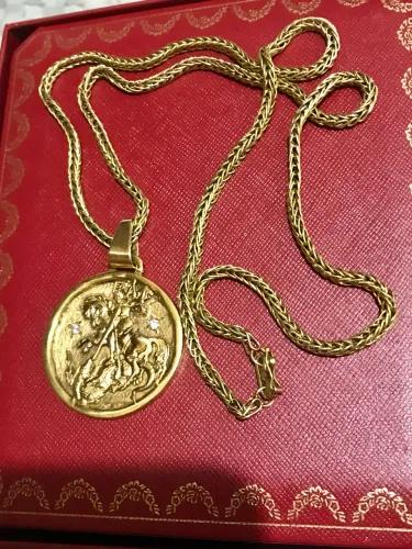 Cordão + Pingente São Jorge Prata banhado a ouro 18k