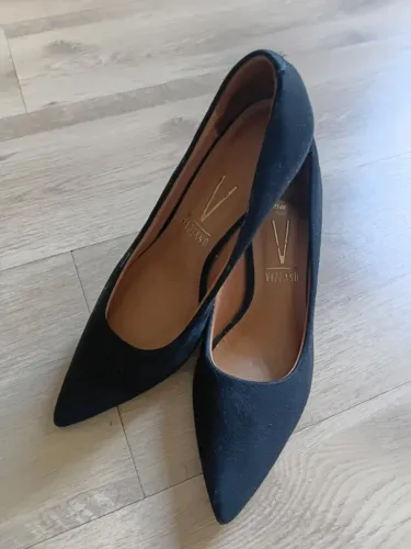 Scarpin Vizzano Camurça Preto Tam 37 - Salto 7cm (Praticamente Novo)