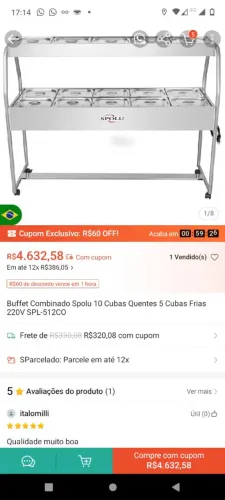 Self service buffet 10 cubas quentes e 5 frias