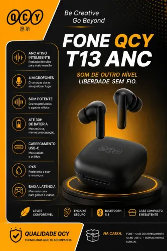 Fone de ouvido QCY T13 ANC