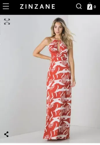 Vestido Zinzane vermelho estampa aves usado uma única vez