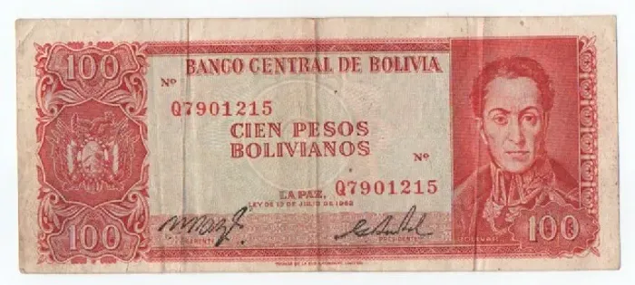 Nota Antiga 100 Pesos Bolivianos - Cédula para Colecionadores