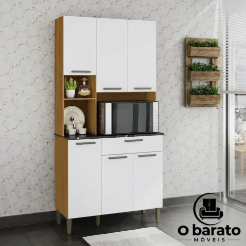 Kit Cozinha 6 Portas 1 Gaveta em MDF Ronipa Tannat