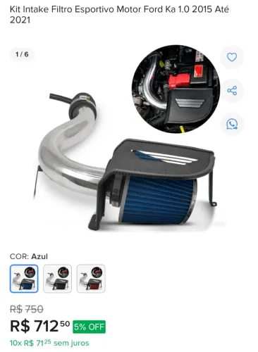 Kit intake filtro esportivo Ford Ka e outros 