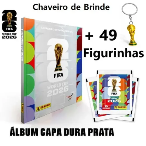 Album Capa Dura Prata + 49 Figurinhas + Chaveiro
