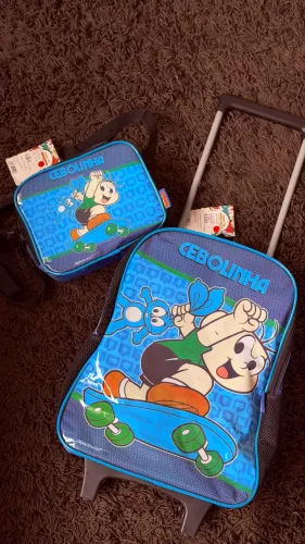 KIT MOCHILHA DE RODINHA - LANCHEIRA - CEBOLINHA - LUXCEL 