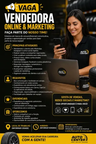 Vaga para atendente feminina