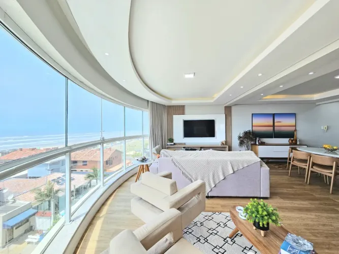 Apto decorado, beira mar, 3 dorm, box, elevador panorâmico, alto padrão, vista eterna para