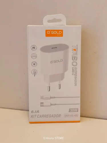 Kit carregador turbo 30W tipo C para IOS iPhone Lightning
