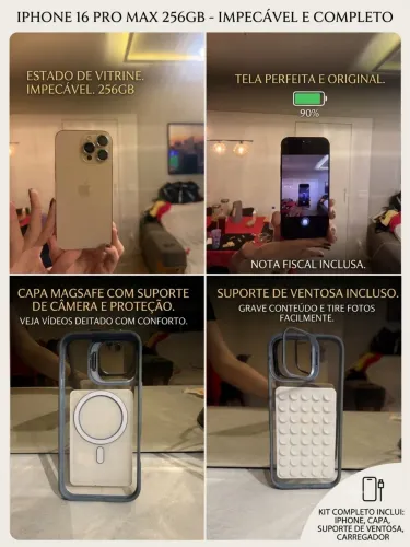 iPhone 16 Pro Max 256GB Titânio Deserto IMPECÁVEL(Zero Riscos)+Nota Fiscal