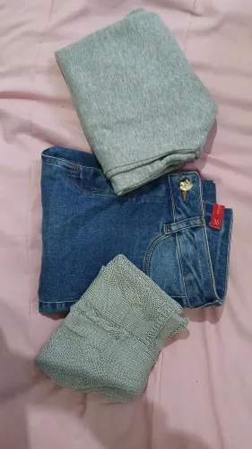 Kit feminino p 36 regata tricô, blusa moletom e calça jeans