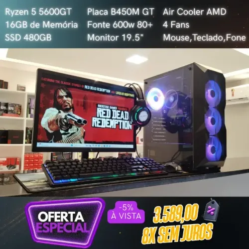 PC Gamer Ryzen 5 5600GT 16GB SSD 480GB 8X sem Juros