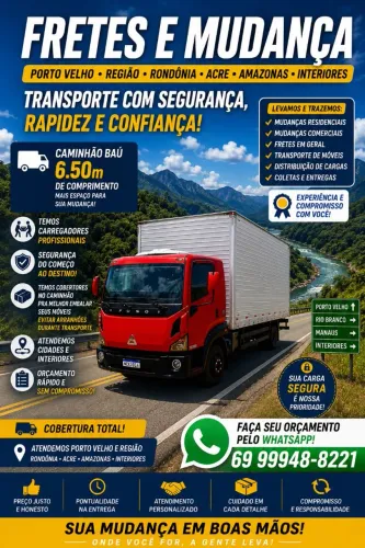 FRETE E MUDANÇA PORTO VELHO E INTERIOR ,RO.AC.AM , ZAP *