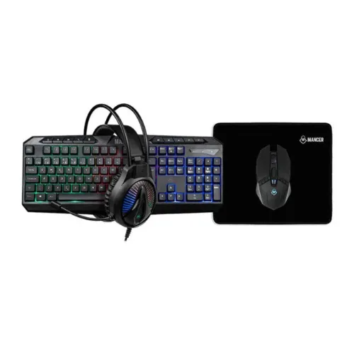 Combo Mancer ORC V2 4x1, Rainbow, Teclado, Mouse 6400 DPI, Mousepad , Headset, Novo