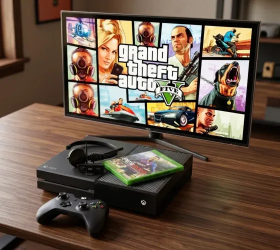 Xbox One com jogos e controle