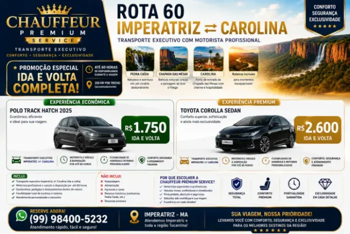 Chofer Select Prêmio: conforto, segurança e exclusividade para seu trajeto.