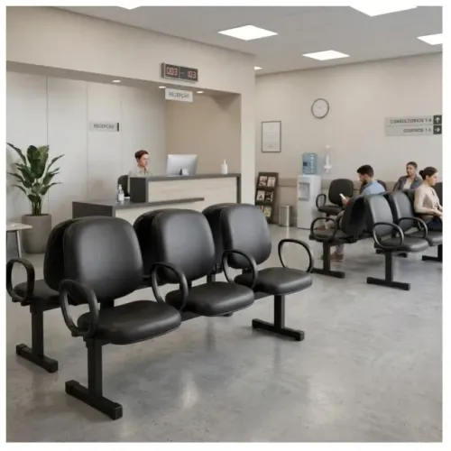 Longarina Estofada Três Assentos Com Braços Para Recepção Clínica Escritório 33105