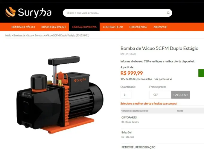 Bomba de Vácuo 5Cfm Duplo Estágio Novinha Suryha