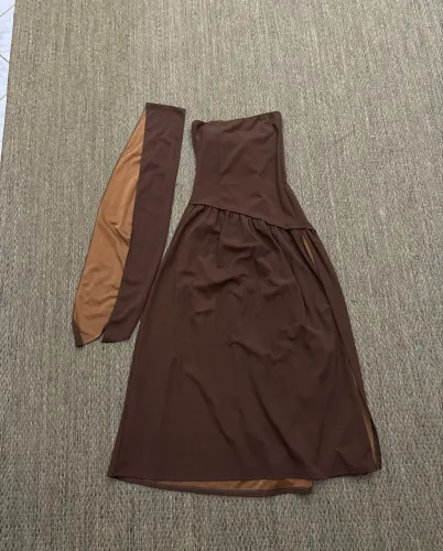Vestido longo tomara que caia marrom / Novo 
