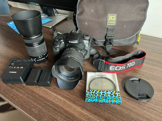 Canon 70D + Sigma 17-50mm f/2.8 + Canon 55-250mm + Mala Ruggard (Kit Profissional)