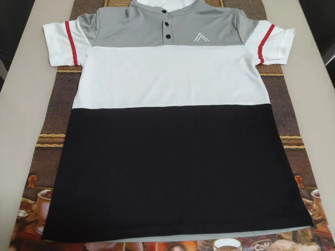 Camisa Polo Masculina Cinza Preta Gola Padre Conservada