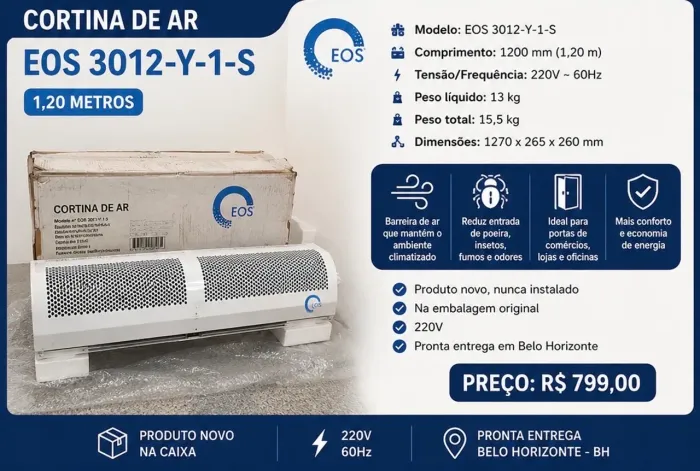 Cortina de Ar EOS 1,20m 220V Nova na Caixa