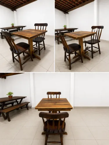 Mesa pé fixo com duas cadeira pé fixo