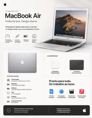 【極美品】Apple MacBook Air 2015 13インチ　8GB Macbook Air 2015 13 8gb Ram 128gb Ssd Core I5 Dual Core | Mercado