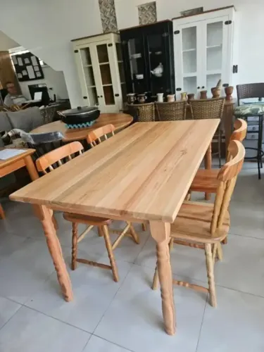 Super Promoção, Conj Mesa Retangular + 4 Cadeiras Em Madeira Eucalipto Natural