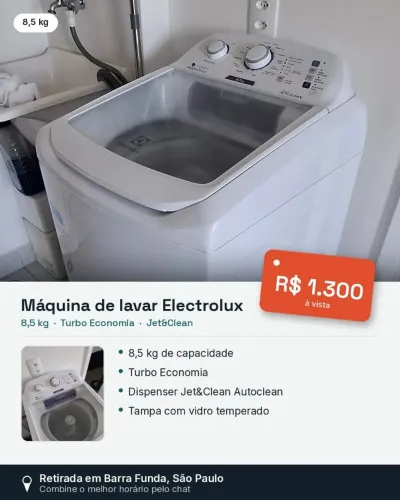 Máquina de Lavar Roupas Electrolux 8.5 kg - Funcionando Perfeitamente / Muito Nova