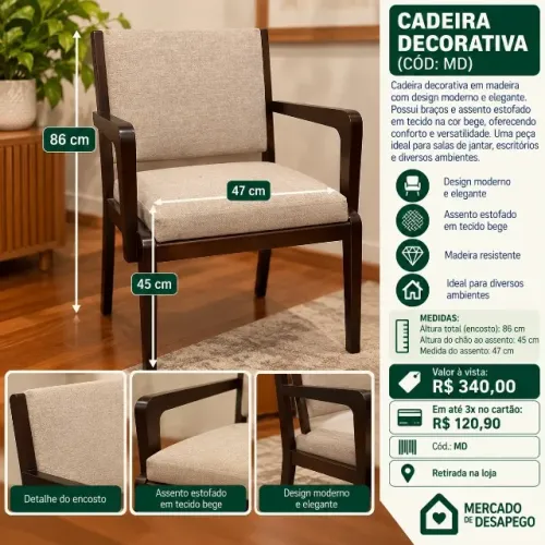CADEIRA DECORATIVA EM MADEIRA (MD)