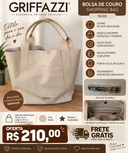 Bolsa Griffazzi de Couro Nude Shopping Bag