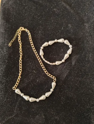 Lindo Conjunto colar Pérola falsa e pulseira 
