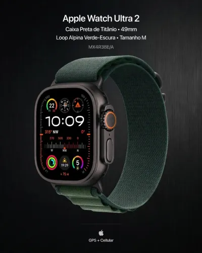Apple Watch Ultra 2 GPS ,Caixa preta de titânio - Pulseira M verde escura