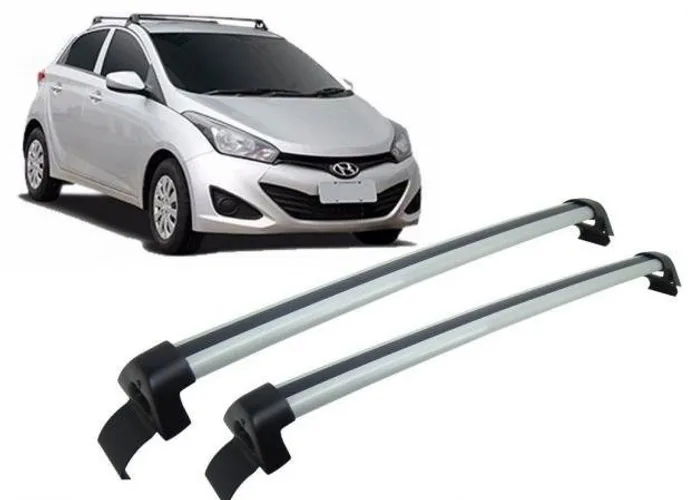 Rack de Teto esportivo de Alumínio P/ Hyundai Hb20/S até 2019- Preto e Prata - Instalado!