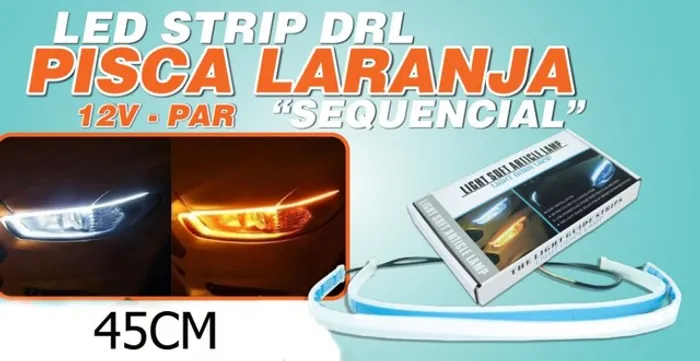 Par Fita LED Barra 45cm DRL Farol Com Função Seta Sequencial