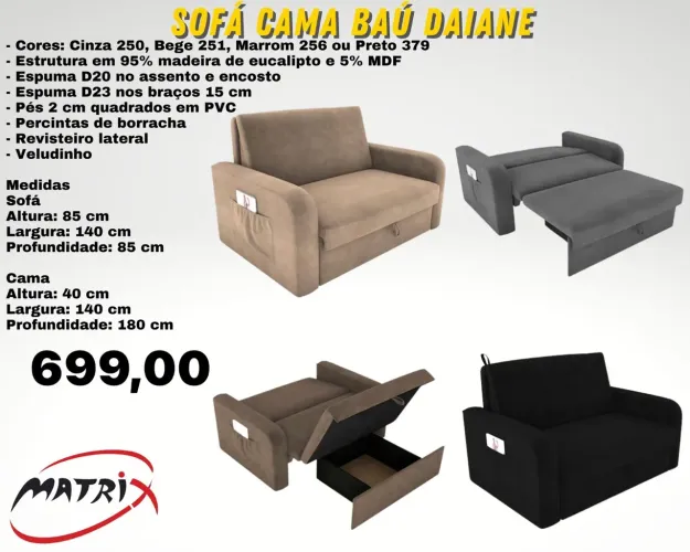 Sofá cama com baú Dayane várias cores ENTREGA HOJE !!!