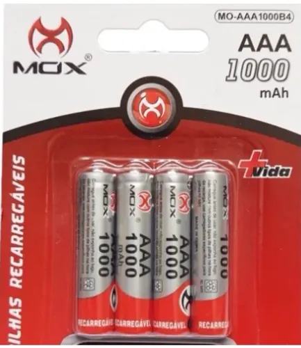 Pilha Recarregavel Mox MO-AAA1000-B4 Cartela C/4-Pilhas AAA