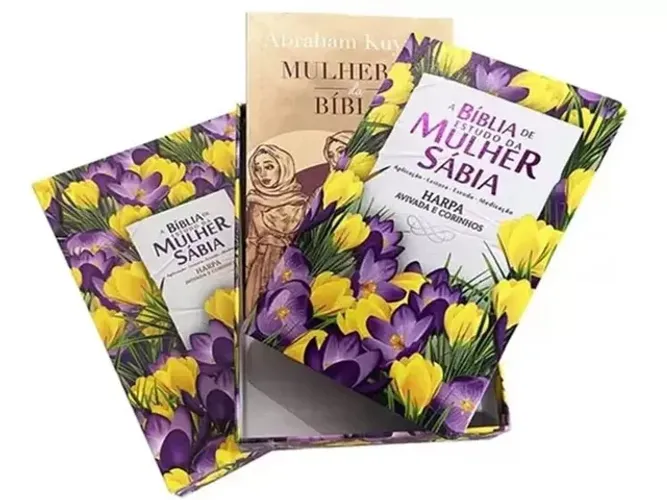 Box da Bíblia Sagrada Mulher Sabia de Estudo/ Harpa Avivada e Corinhos Capa Luxo