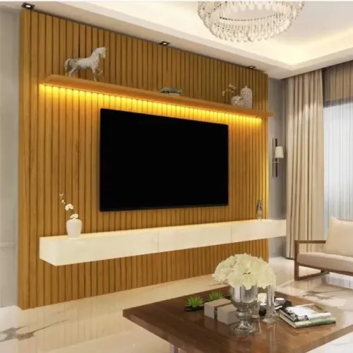 Painel Ripado 100% MDF C/Nicho e LED Larg. 2.30m TV até 85" Naturale rf43