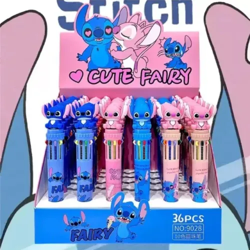 Kit 12 peças/Caneta Esferografica Stitch Em 10 Cores Multineos