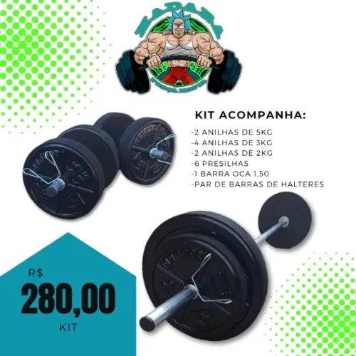 Kit Musculação com Anilhas de Concreto