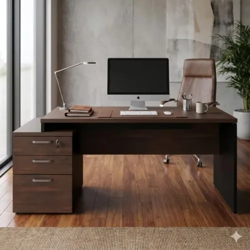 Mesa Pedestal Reta Executiva 3 Gavetas 1,92x0,70 Marsala Preto Design Premium 23485